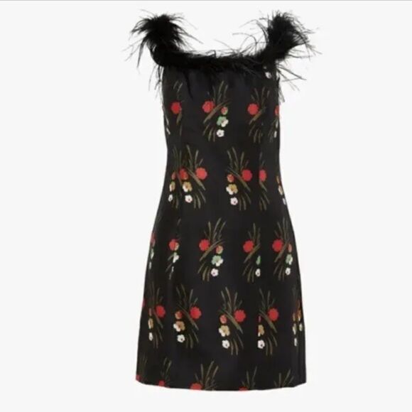 New Rixofloral-print feather-trim dress Sz-2 USA - Picture 4 of 15